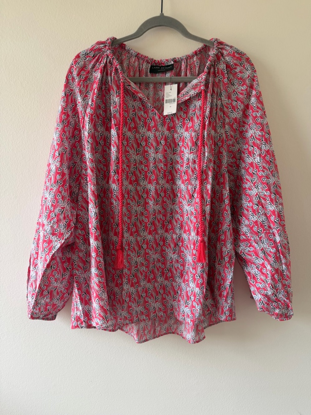 Lane Bryant floral tie neck blouse